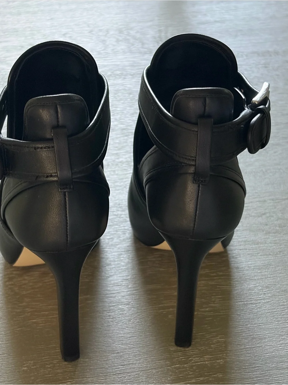 Michael Kors Black Leather Peep Women's Lawson High-Heel